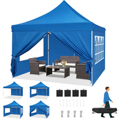 Hoteel 10x10 Pop up Canopy Tent Commercial Instant Canopy with 4 Sidewalls & Sandbags, UPF 50+ All Season Portable Tent for Parties Beach Camping Party Event Shelter Sun Shade