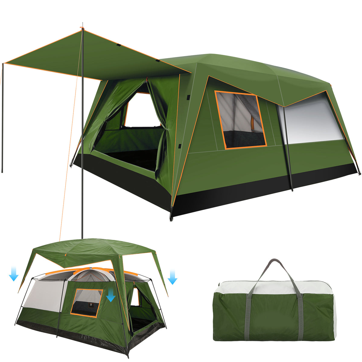 COBIZI 10 Person Camping Tent, Instant Setup 3 Minutes Large Family Tent with Removable Awning, Waterproof 2 Room Tent with UV Protection & Windproof, Spacious Portable Cabin Tent for Camping, Hiking, Family Trips, Backyard