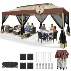 10x20 Pop Up Canopy with Mosquito Netting Sidewalls, One Push Easy Up Gazebo with Dual Vent Roof, Waterproof&UV 50+ Screen Tents for Parties, Backyard, Patio, Commercial Event