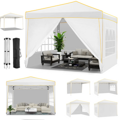 HOTEEL Pop up Canopy Tent 10x10 Commercial Instant Canopy with 4 Sidewalls & Carry Bag,Portable Tent for Parties Beach Camping Party Event Shelter Sun Shade,White