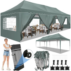 HOTEEL 10'x30' Pop Up Canopy Tent with 8 Sidewalls, Heavy Duty Wedding Event Tents, Party Gazebo with Roller Bag,UPF 50+ Windproof Waterproof,White