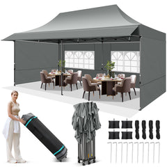COBIZI Canopy 10'x30' Pop up Canopy with 8 Sidewalls Heavy Duty Party Tent Outdoor Party Event Gazebo Commercial Canopy Tents for Parties Wedding Outdoor Events, Black (Upgraded Frame&Windproof)