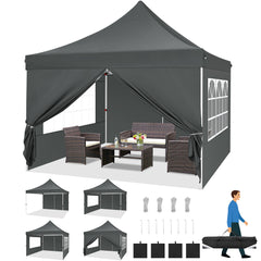 Hoteel 10x10 Pop up Canopy Tent Commercial Instant Canopy with 4 Sidewalls & Sandbags, UPF 50+ All Season Portable Tent for Parties Beach Camping Party Event Shelter Sun Shade