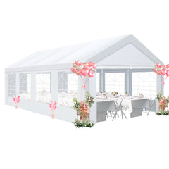 HOTTEL 13x26ft Party Tent Wedding Patio Gazebo Outdoor Carport Canopy Shade with Side 8 Removable Walls, Waterproof, UV 50+, Outdoor Gazebo for Party BBQ with Built-in Sandbags, White
