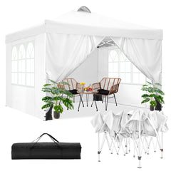 HOTEEL 10' x 10' Adjustable Height Pop-up Canopy Tent Fully Waterproof Instant Outdoor Canopy Folding Shelter with 4 Removable Sidewalls, Air Vent on The Top, 4 Sandbags, Carrying Bag, White
