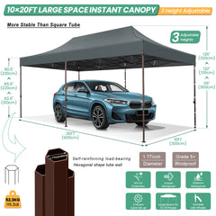 HOTEEL 10x20 Pop Up Heavy Duty Canopy Tent,Commercial Tent Gazebo for Parties All-Weather Waterproof and UV 50+ Wedding Tent with Roller Bag,Gray