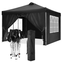 10' x 10' Adjustable Height Pop-up Canopy Tent Fully Waterproof Instant Outdoor Canopy Folding Shelter with 4 Removable Sidewalls, Air Vent on The Top, 4 Sandbags, Carrying Bag