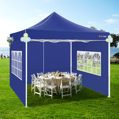 Hoteel 10x10 Heavy Duty Canopy Tent with 4 Sidewalls, Commercial Instant Shelter Tent for Parties, Wedding Event, Adjustable Outdoor Canopy with Carry Bag, 4 Ropes & 8 Stakes, Dark Blue