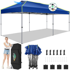 10x20 Pop up Canopy Tent Easy up Canopy for Outside Instant Portable Waterproof Party Canopy Tent for Summer Beach Garden Party Camping Outside with Air Vent,Reflective Strip,4 Sandbags