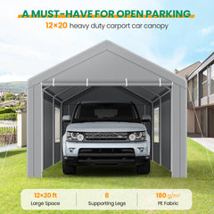 Hoteel 10'x20' Large Heavy Duty Carport Canopy with Roll-up Windows, Portable Outdoor Garage with Removable Sidewalls Car Canopy for Car, Truck, SUV, Boat, Car Canopy with All-Season Tarp, Gray