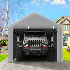 Hoteel Carport Heavy Duty Canopy, Portable Garage Metal Steel Frame & Polyester Top Carport Shelter for Outdoor Truck Boat Car Port Party Storage Car Canopy Gray