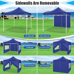 Hoteel 10x10 Heavy Duty Canopy Tent with 4 Sidewalls, Commercial Instant Shelter Tent for Parties, Wedding Event, Adjustable Outdoor Canopy with Carry Bag, 4 Ropes & 8 Stakes, Dark Blue