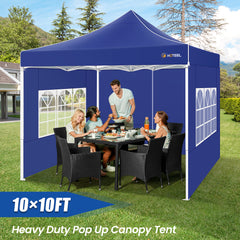 Hoteel 10x10 Heavy Duty Canopy Tent with 4 Sidewalls, Commercial Instant Shelter Tent for Parties, Wedding Event, Adjustable Outdoor Canopy with Carry Bag, 4 Ropes & 8 Stakes, Dark Blue