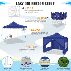 Hoteel 10x10 Heavy Duty Canopy Tent with 4 Sidewalls, Commercial Instant Shelter Tent for Parties, Wedding Event, Adjustable Outdoor Canopy with Carry Bag, 4 Ropes & 8 Stakes, Dark Blue