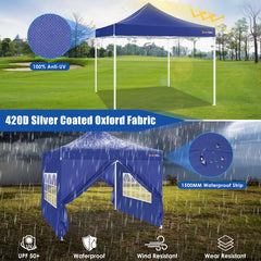 Hoteel 10x10 Heavy Duty Canopy Tent with 4 Sidewalls, Commercial Instant Shelter Tent for Parties, Wedding Event, Adjustable Outdoor Canopy with Carry Bag, 4 Ropes & 8 Stakes, Dark Blue