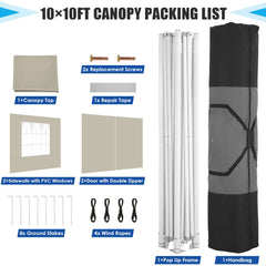 Hoteel 10x10 Heavy Duty Canopy Tent with 4 Sidewalls, Commercial Instant Shelter Tent for Parties, Wedding Event, Adjustable Outdoor Canopy with Carry Bag, 4 Ropes & 8 Stakes