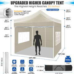 Hoteel 10x10 Heavy Duty Canopy Tent with 4 Sidewalls, Commercial Instant Shelter Tent for Parties, Wedding Event, Adjustable Outdoor Canopy with Carry Bag, 4 Ropes & 8 Stakes