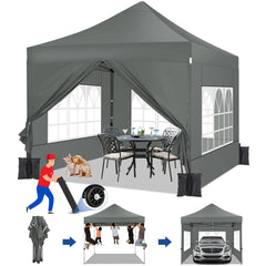 HOTEEL 10x10 Heavy Duty Canopy Tent with 4 Sidewalls,Pop up Commercial Gazebo, Waterproof Outdoor Tents with Roller Bag,Gray