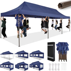 HOTEEL Heavy Duty 10x30 Party Tent,Commercial Pop up Canopy for Parties Waterproof Gazebos with 8 Sidewalls,Dark Blue