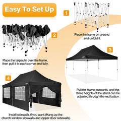 HOTEEL 10x20 Pop Up Canopy Tent with 6 Removable Sidewalls,Easy Up Commercial Canopy with Upgrade Raised Roof,Waterproof and UV50+ Gazebo with Carry Bag,Black