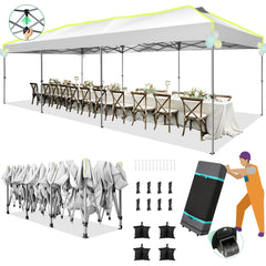 HOTEEL 10x30 EZ Pop Up Canopy, One Push Setup Glow Party Tent for Commercial, Waterproof UPF50+ Wedding Tent with Wheeled Bag & Air Vent