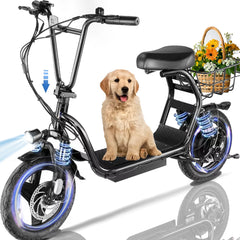 HOTEEL Electric Scooter with Seat, 819W Peak 500Wh Battery 25 Miles Range 20Mph Top Speed, Foldable Electric Scooter for Adults with Basket, Black