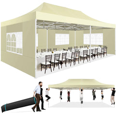 HOTEEL 10'x20' Canopy EZ Pop Up Canopy Anti-UV Waterproof Outdoor Tent Portable Party Wedding Instant Canopy Shelter All Season Tent Gazebo with 6 Removable Sidewalls, 4 Sandbags, Roller Bag