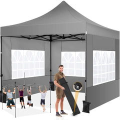 COBIZI 10x10 Heavy Duty Canopy Tent with 4 Sidewalls,Pop up Commercial Gazebo, Waterproof Outdoor Tents with Roller Bag, Black