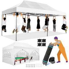 HOTEEL 10x20 Heavy Duty Pop up Canopy EZ Commercial Outdoor Tent Portable Party Wedding Instant Canopy Shelter All Season Anti-UV Waterproof Tent Gazebo with 6 Removable Sidewalls, Roller Bag