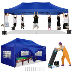 HOTEEL 10x20 Heavy Duty Pop up Canopy EZ Commercial Outdoor Tent Portable Party Wedding Instant Canopy Shelter All Season Anti-UV Waterproof Tent Gazebo with 6 Removable Sidewalls, Roller Bag