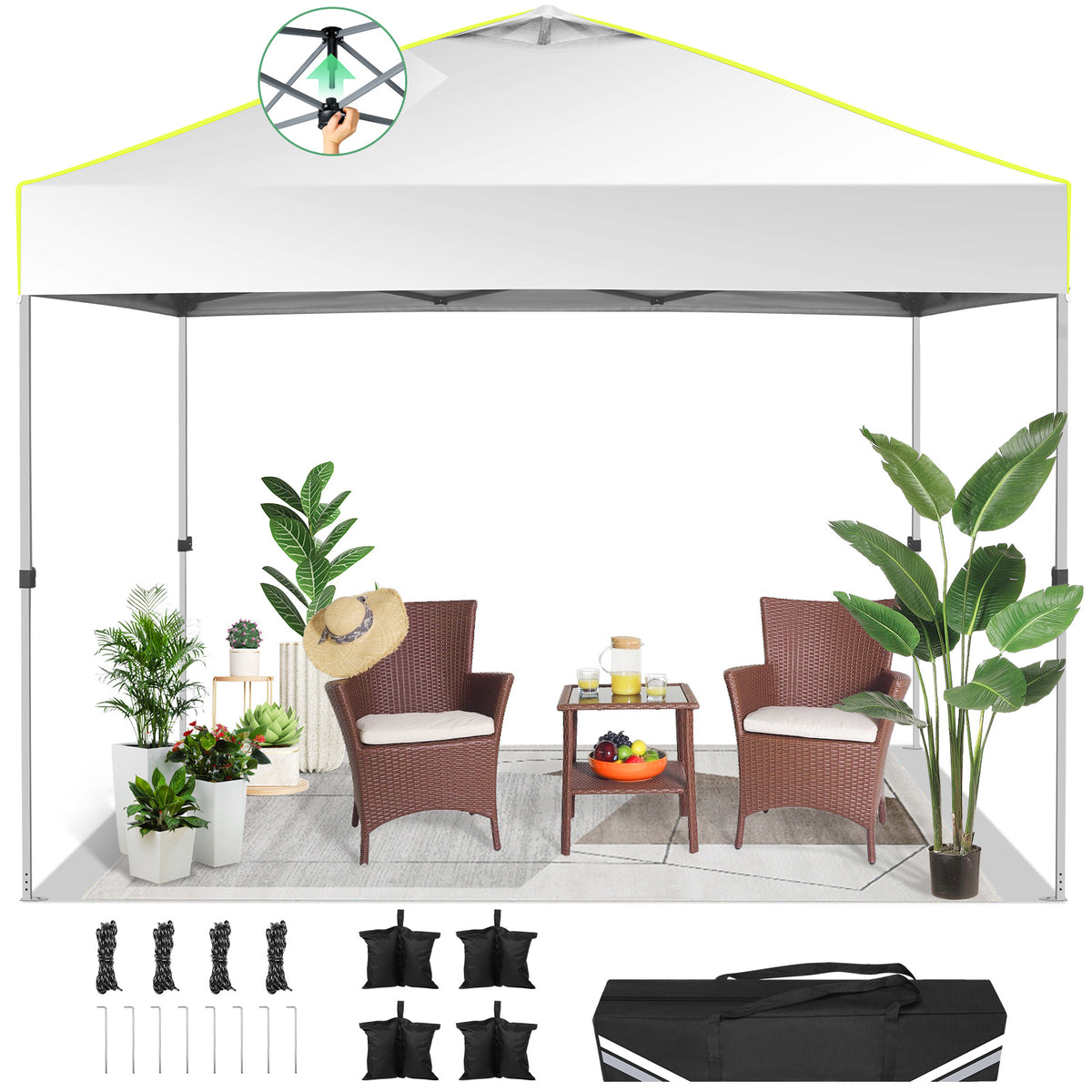 Hoteel Canopy 10x10 Pop Up Canopy Tent 1-Button Push Easy up Outdoor Canopy Instant Portable Commercial Shelter Waterproof UPF50+ Gazebo with Reflective Strip, Air Vent & 4 Sandbags, White