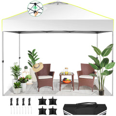 Hoteel Canopy 10x10 Pop Up Canopy Tent 1-Button Push Easy up Outdoor Canopy Instant Portable Commercial Shelter Waterproof UPF50+ Gazebo with Reflective Strip, Air Vent & 4 Sandbags, White