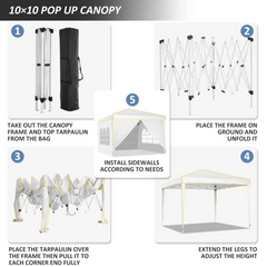 HOTEEL Pop up Canopy Tent 10x10 Commercial Instant Canopy with 4 Sidewalls & Carry Bag,Portable Tent for Parties Beach Camping Party Event Shelter Sun Shade,White