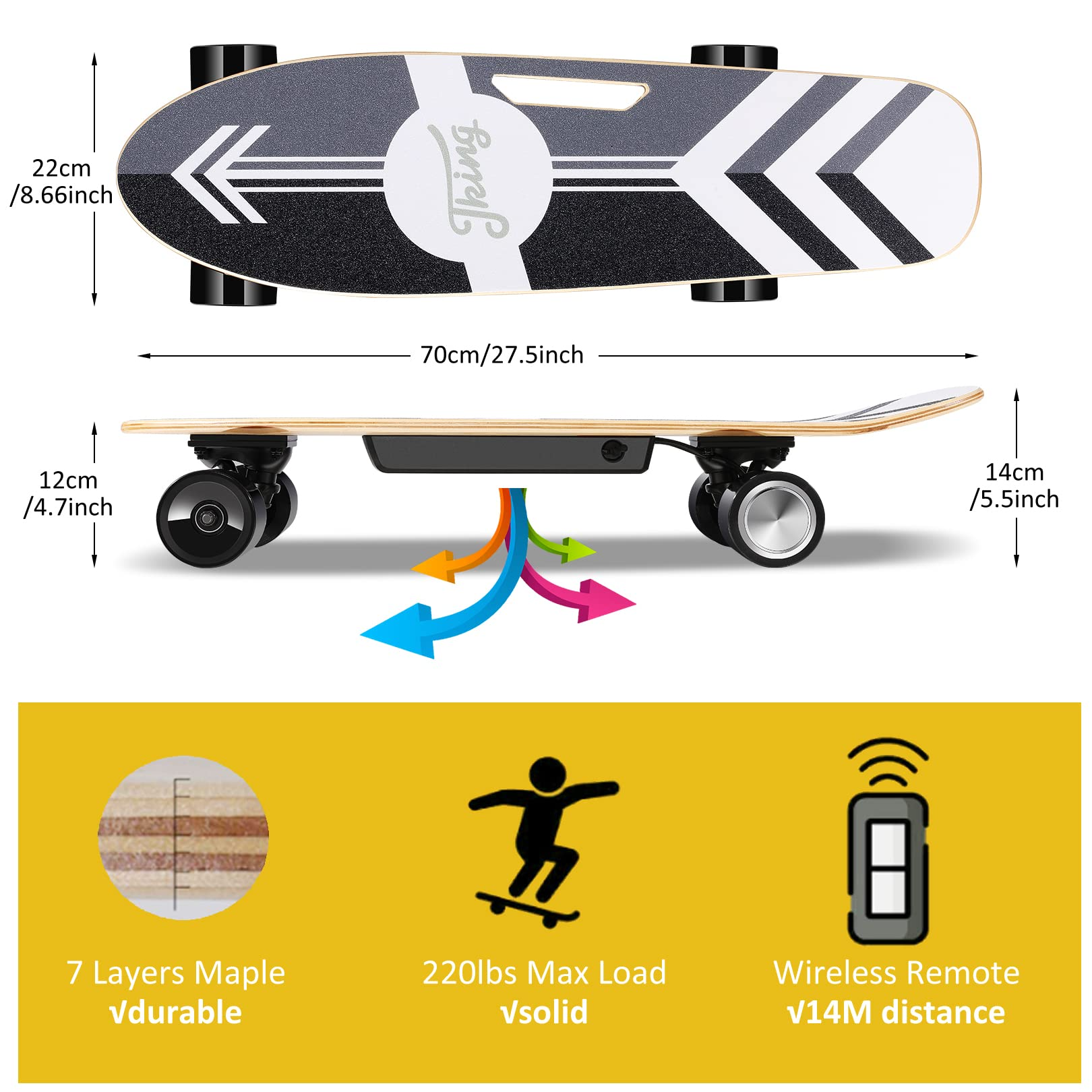 Electric Skateboard 350W 20Km/h Cruiser Maple Longboard Adult Teen w/  Remote NEW