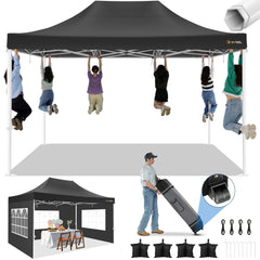 Hoteel 10x15 Heavy Duty Canopy Tent with 4 Sidewalls,Pop up Canopy for Parties Wedding,Commercial Easy up Gazebo with Roller Bag,UV 50+&Waterproof