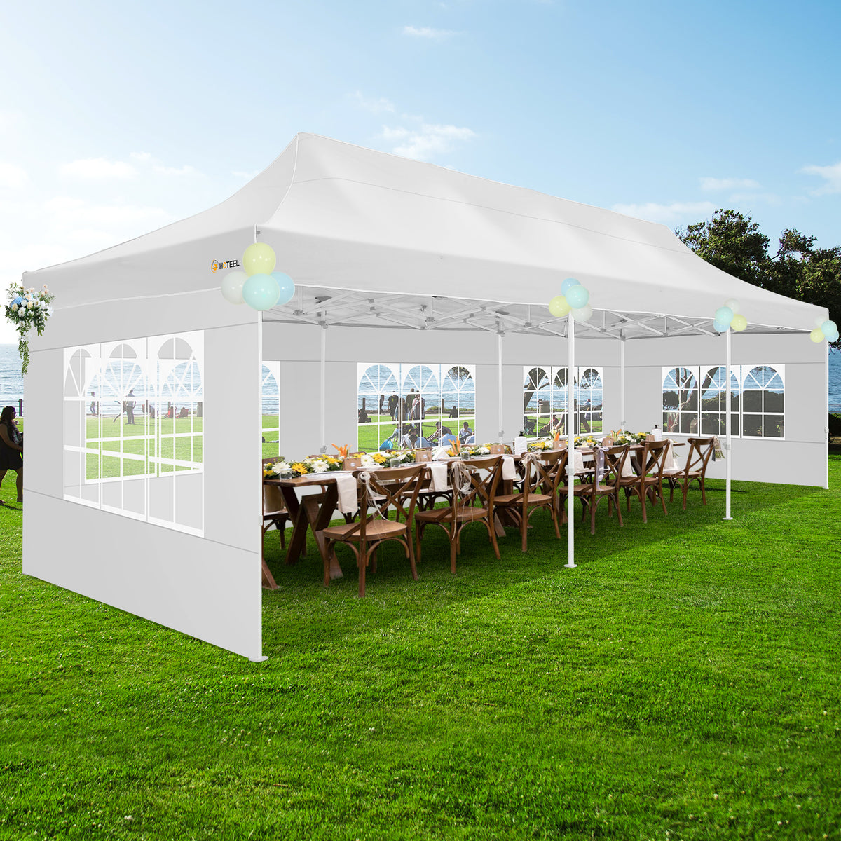 HOTEEL 10’x30' pop-up tent, suitable for parties, heavy-duty easy-to-set-up tent with 8 side walls, outdoor commercial instant gazebo, suitable for wedding events, with portable bag