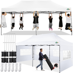 COBIZI 10x20 Heavy Duty Pop up Canopy Tent with 6 sidewalls Easy Up Commercial Outdoor Canopy Wedding Party Tents for Parties All Season Wind & Waterproof Gazebo with Roller Bag,Black(Frame Thickened)