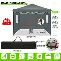 HOTEEL 10x10 Pop Up Canopy Tent with 4 Removable Sidewalls,Waterproof Commercial Instant Gazebo Outdoor Tents for Party/Exhibition/Picnic with Carry Bag