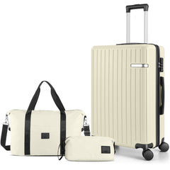 Hoteel 3 Piece Luggage Set,ABS+PC Hardside Suitcase with TSA Lock Spinner Wheels,5 PCS Carry On Travel Luggage with Duffel Bag and Toiletry Bag.(Black)