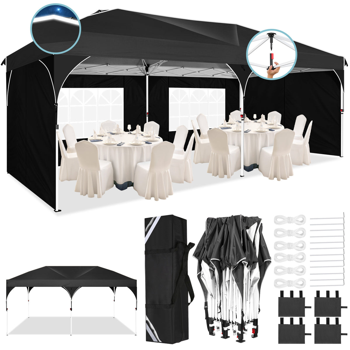 HOTEEL 10'x20' Up Pop Up Canopy Tent, Party Tents with One Push Central Button Air Vent, Instant Canopy Tent with Sidewalls & Reflective Strip