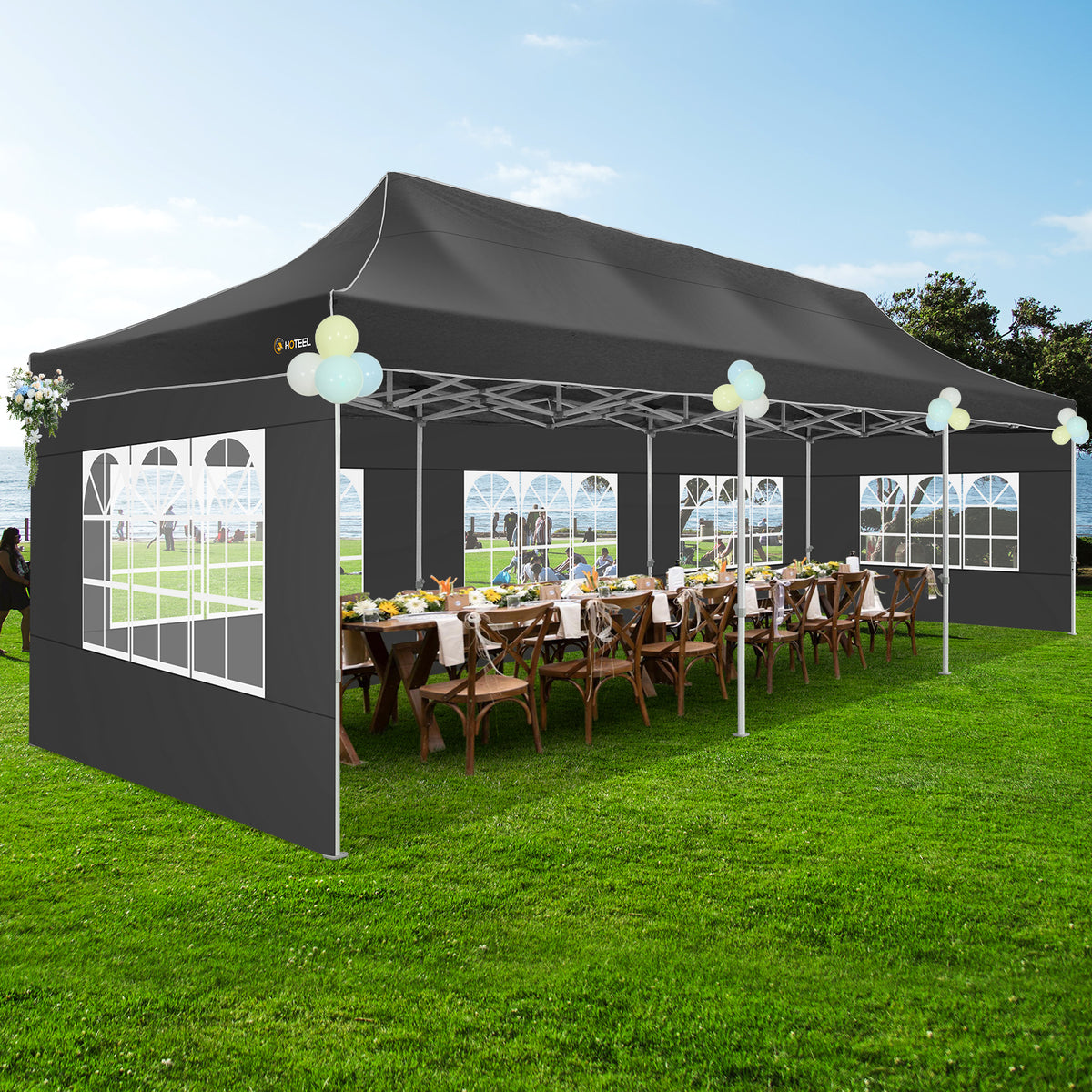 HOTEEL 10’x30' pop-up tent, suitable for parties, heavy-duty easy-to-set-up tent with 8 side walls, outdoor commercial instant gazebo, suitable for wedding events, with portable bag
