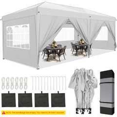HOTEEL 10'x20' Pop Up Canopy with Sidewalls,Easy Up Canopy Tent with Carry Bag,Outdoor Canopies with 4 Sandbags,Large Tents for Outdoor Events,Wedding,Backyard,Commercial,Black
