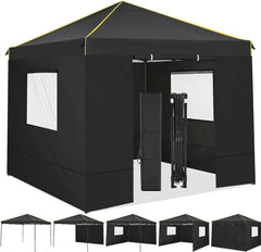 HOTEEL 10x10 Pop Up Canopy Tent with 4 Removable Sidewalls,Waterproof Commercial Instant Gazebo Outdoor Tents for Party/Exhibition/Picnic with Carry Bag,Black