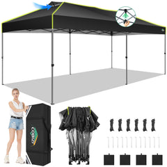 10x20 Pop up Canopy Tent Easy up Canopy for Outside Instant Portable Waterproof Party Canopy Tent for Summer Beach Garden Party Camping Outside with Air Vent,Reflective Strip,4 Sandbags