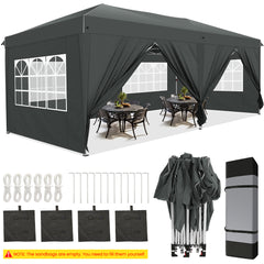 HOTEEL 10'x20' Pop Up Canopy with Sidewalls,Easy Up Canopy Tent with Carry Bag,Outdoor Canopies with 4 Sandbags,Large Tents for Outdoor Events,Wedding,Backyard,Commercial,Black