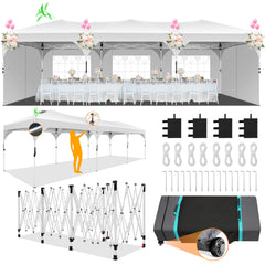 HOTEEL 10x30 Ez Up Pop Up Canopy Tent, Party Tents with One Push Central Button Air Vent, Instant Canopy Tent with Sidewalls & Reflective Strip