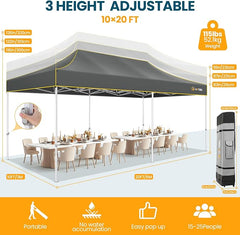HOTEEL 10'x20' Heavy Duty Pop Up Canopy Tent,Commercial Open Air Gazebo,Hexagonal Frame & Roller Bag,Outdoor Weddings, Parties, Events (Gray)