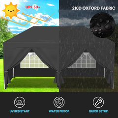 Hoteel 10x20ft Pop up Canopy, Fully Waterproof Canopy Tent with Sidewalls for Outdoor Sports, Black