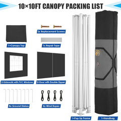 Hoteel 10x10 Heavy Duty Canopy Tent with 4 Sidewalls, Commercial Instant Shelter Tent for Parties, Wedding Event, Adjustable Outdoor Canopy with Carry Bag, 4 Ropes & 8 Stakes, Black