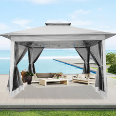 HOTEEL 12x12 Pop Up Gazebo Canopy Tent, Outdoor Waterproof Portable Gazebo With Mosquito Nettings, Double Vented Roof, 3 Adjustable Height and Carry Bag for Patio Garden Lawn,Gray